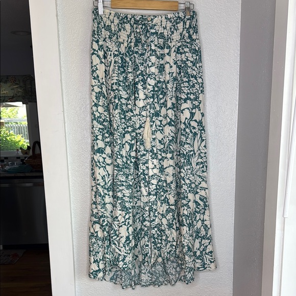 Cynthia Rowley Green Maxi Skirt Tiered green white tropical floral size Large - Picture 1 of 8